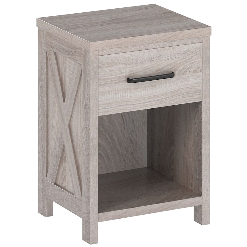Gymax Nightstand Sofa Side Table Rustic End Table w/ Drawer & Shelf