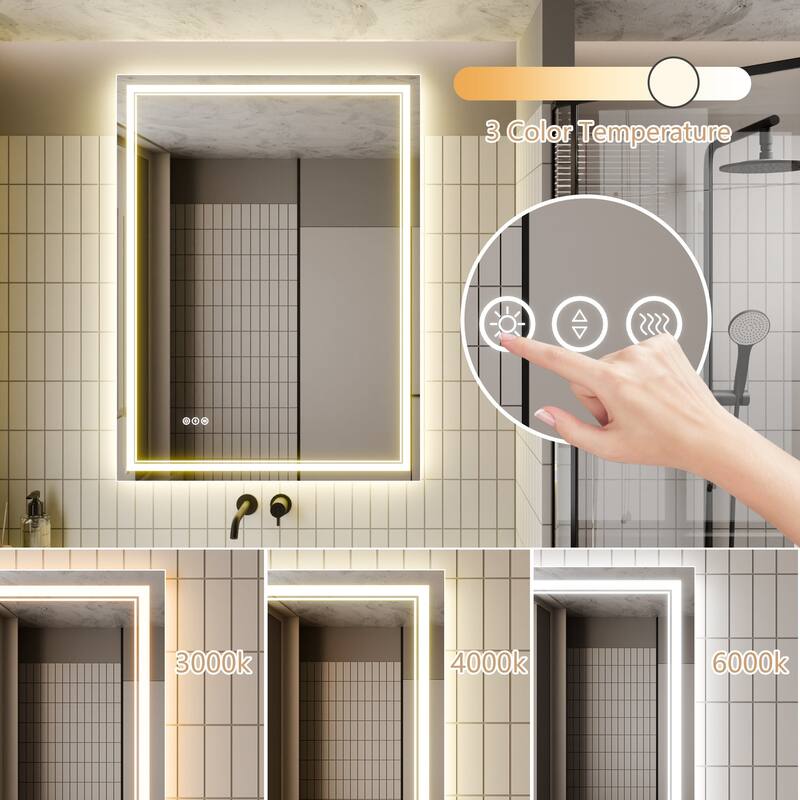 Rectangle Frameless Anti-Fog Wall Mounted LED Light Bathroom Vanity Mirror