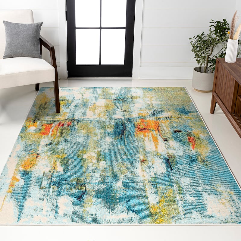 JONATHAN Y Groovy POP Modern Abstract Waterfall Area Rug - 4 X 6 - Blue/Cream