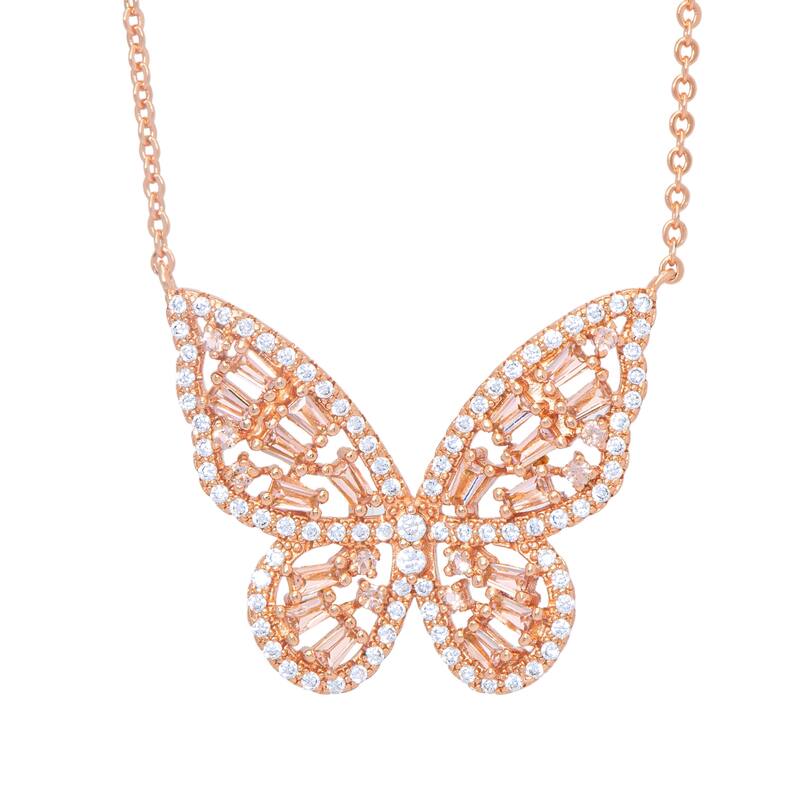 Victoria Townsend Cubic Zirconia Butterfly Necklace w/18" cable chain - Rose