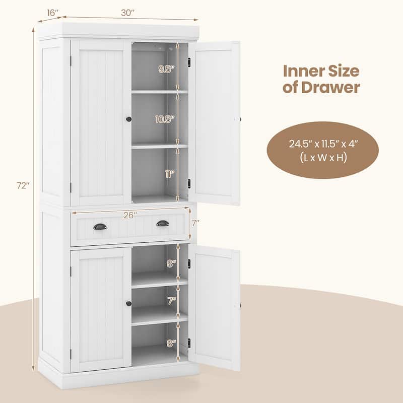 Gymax 72'' Kitchen Pantry Storage Cabinet Tall Freestanding Cupboard - See Details