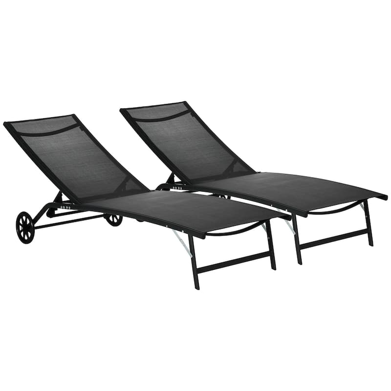 2PCS Outdoor Chaise Lounge Chairs with 5 Level Adjustable Backrest