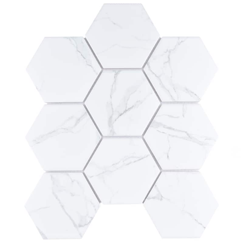 Merola Tile Carrione Super Hex Matte Carrara 10" x 11-1/2" Porcelain Floor and Wall Tile