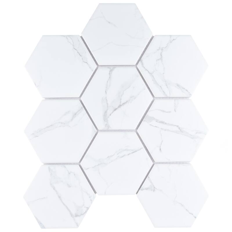 Merola Tile Carrione Super Hex Matte Carrara 10" x 11-1/2" Porcelain Mosaic Floor and Wall Tile