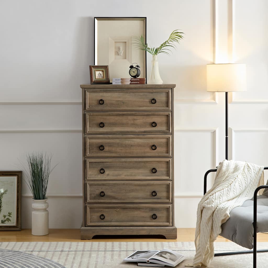 GDFStudio - Wash Modern 6-Drawer Tall Dresser with Textured Borders and Easy-Pull Handles