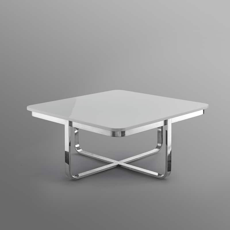 35" Sleek Square Coffee Table with Chrome Cross Legs and Stainless Steel Frame Modern Wood Design - 35.4”L x 35.4”W x 15.6”H
