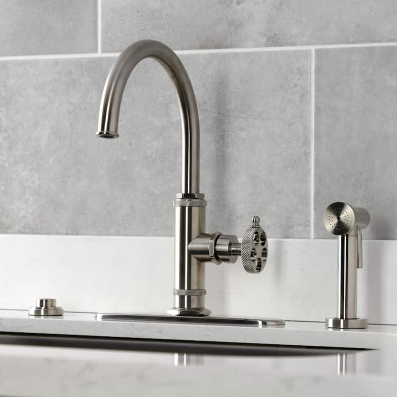 Kingston Brass Webb Single-Handle 1-Hole Deck Mount Kitchen Faucet with Knurled Handle and Brass Side Sprayer