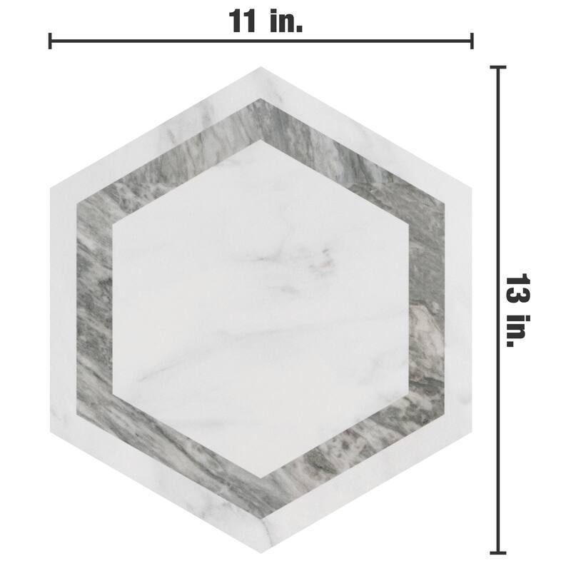 Merola Tile Marbilia Hex Venato Grey Geo with Biotech 11" x 13" Porcelain Floor and Wall Tile