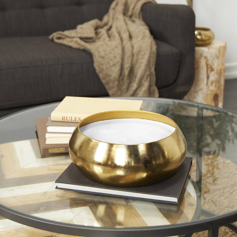 Metal Jasmine Scented Wide Dome 4 or 5 Wick Decorative Candle with White Wax - Gold - Roche River Decor