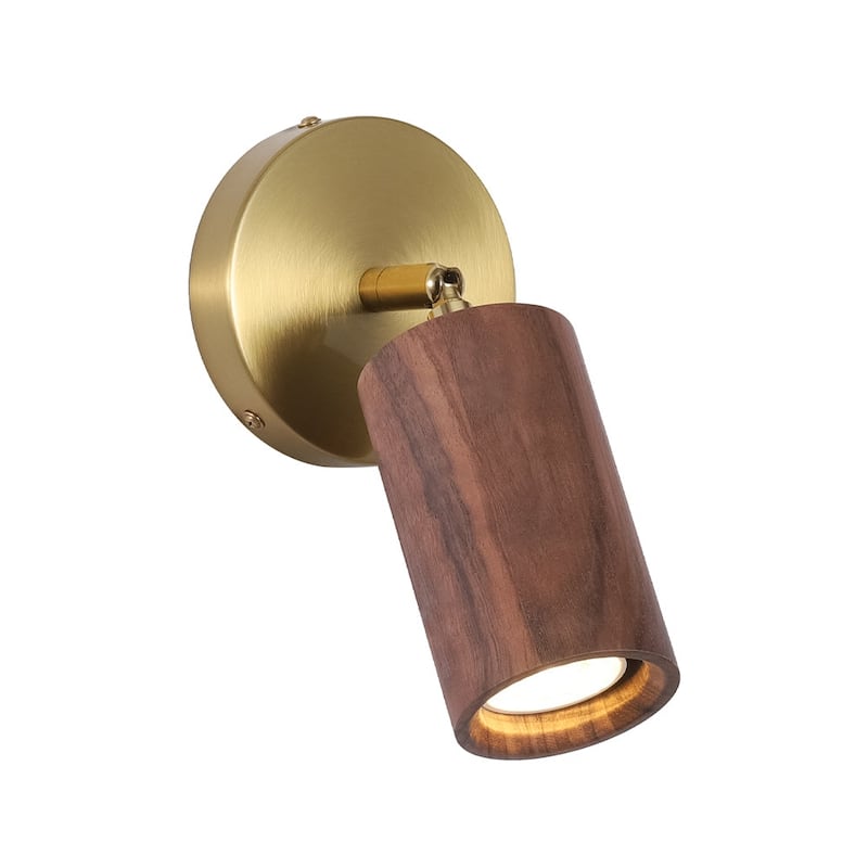 Modern Cylinder Wood Grain Dual-Mount Adjustable Wall Sconce - 4.7in