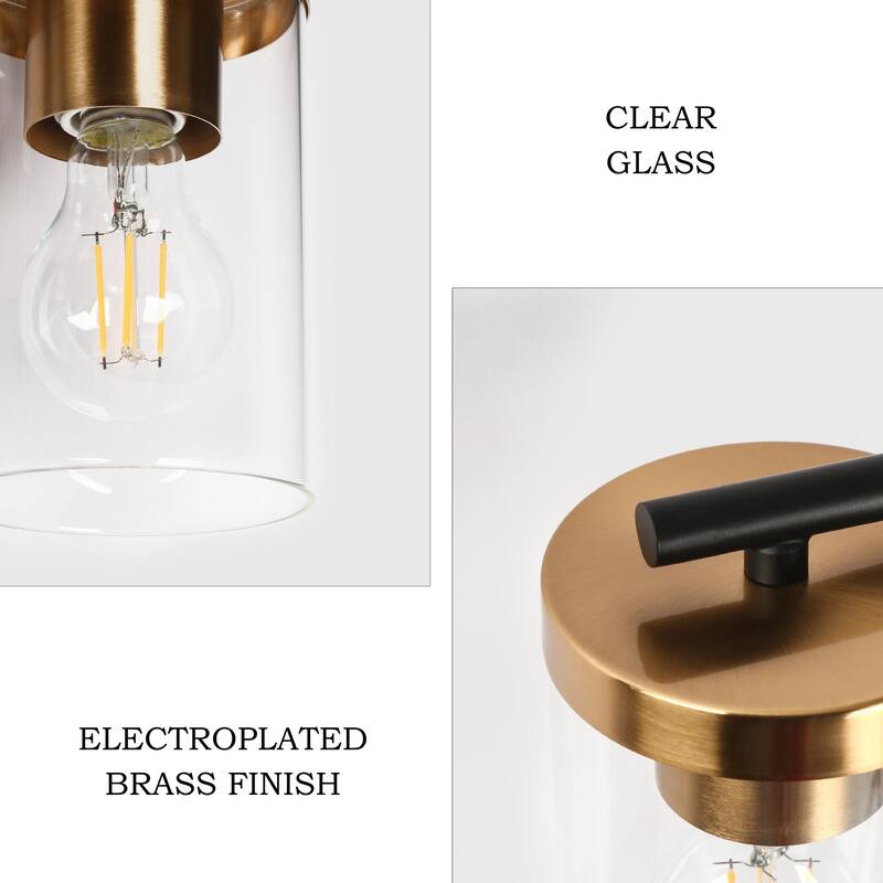 3-Light Modern Bathroom Vanity Light Black Brushed Brass Wall Sconce with Clear Glass Shades for Mirror