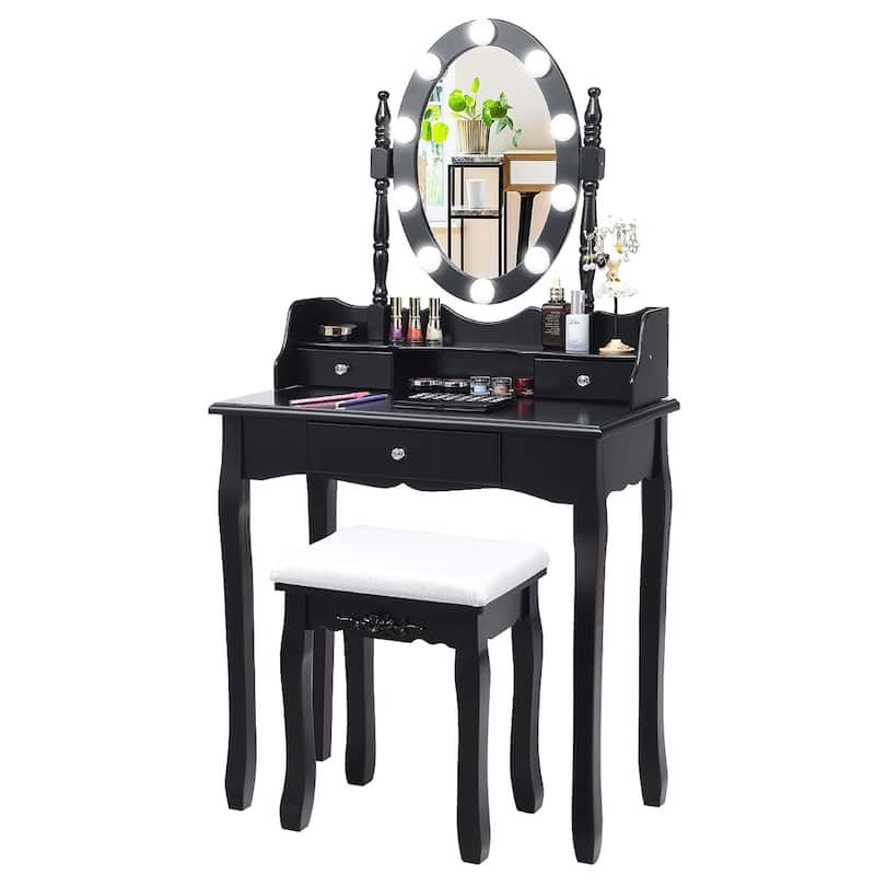 Costway Makeup Vanity Dressing Table 10 Dimmable Bulbs WhiteBlackBrown
