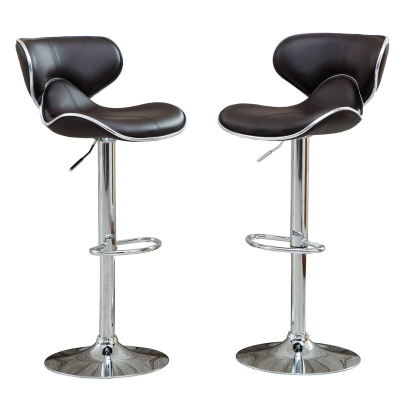 Modern Set of 2 Swivel Bar Stools with Leather Seat, Chrome Base, Height Adjustable, for Kitchen Island Dining Room