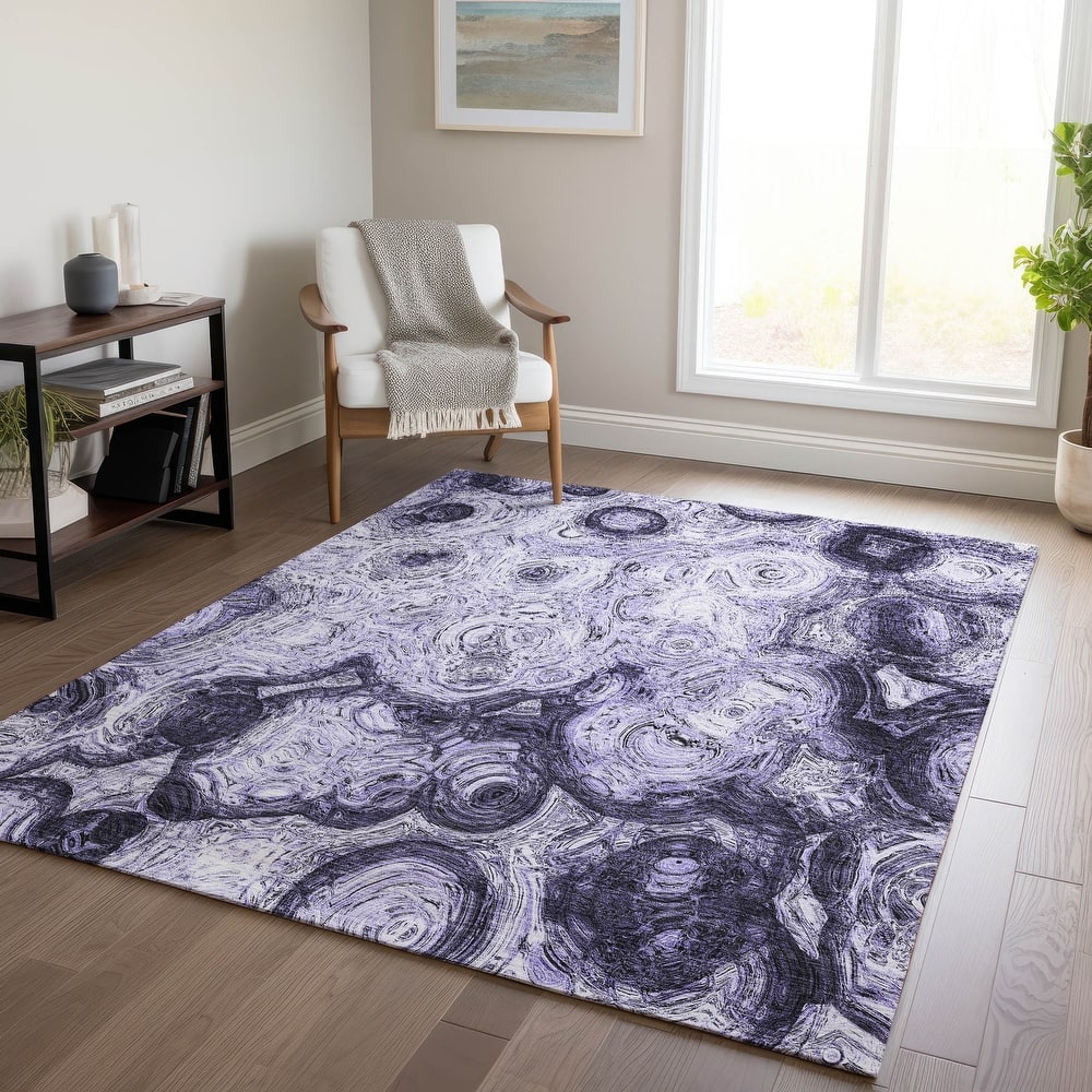 Machine Washable Indoor/ Outdoor Chantille Abstract Waves Rug