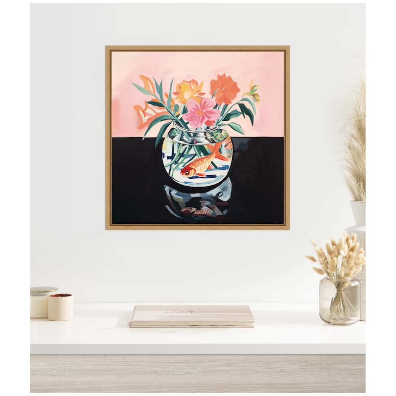 Kate and Laurel Sylvie Goldfish Bowl Botanical Framed Canvas by The Creative Bunch Studio