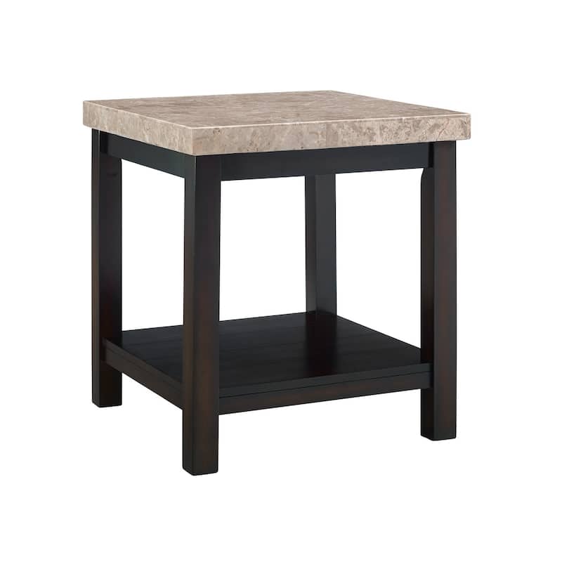 Retro End Table with Marble Top - Living Room Accent Table - Modern Side Table with Shelf - 24