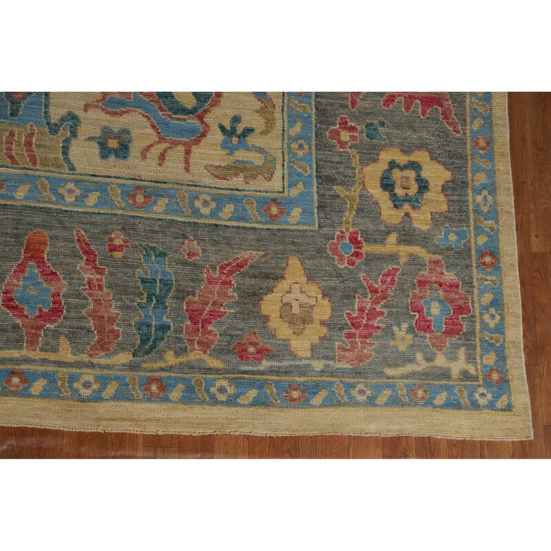 Hand Knotted Oriental 100% Wool Carpet Transitional All-Over Beige & Ivories Oushak Area Rug - 14' 11'' X 12' 0''