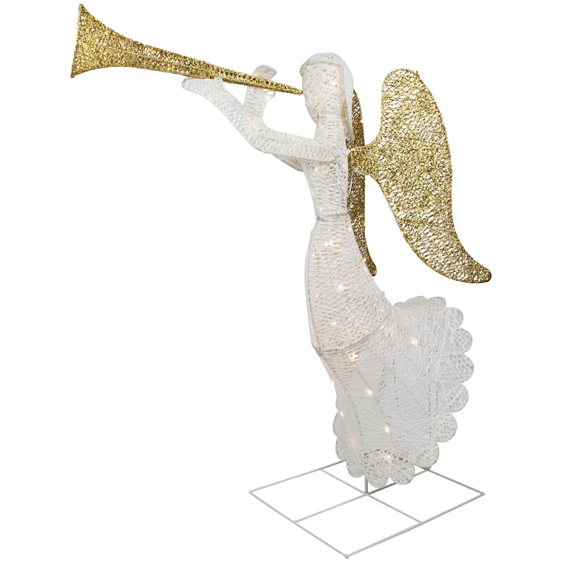 48" LED Gold Silver Trumpeting Angel Outdoor Christmas Outdoor Decor