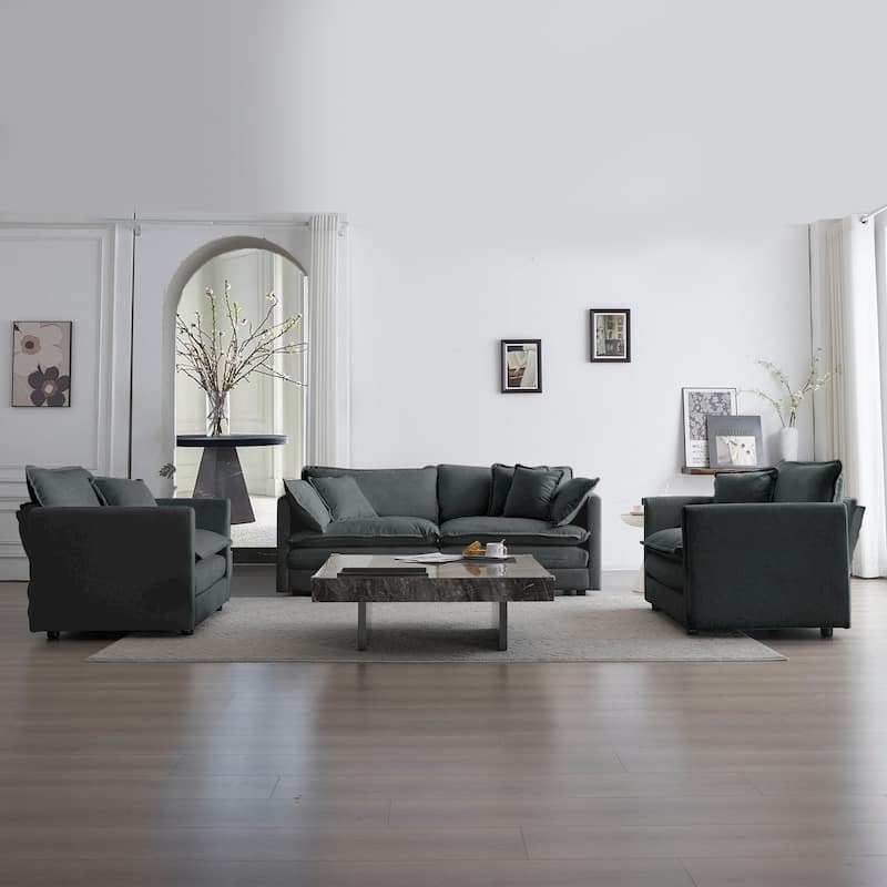 GDFStudio - Lysander Modern Chenille 2 Seater Sofa with 2 Arm Chairs and Pillows