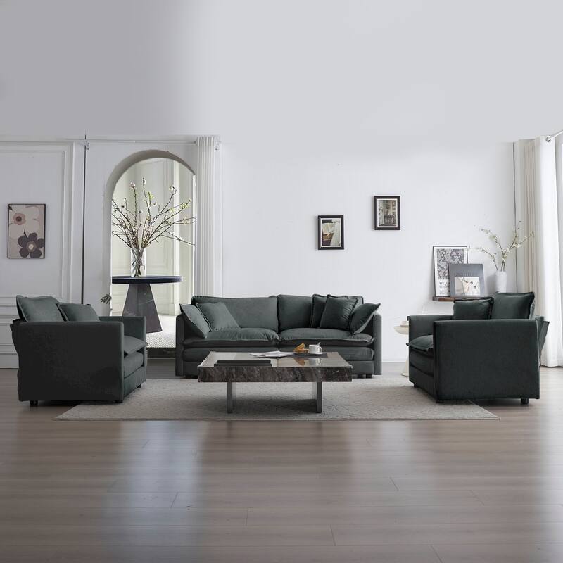 Roomfitters 3-Piece Modular Sofa Set, 2 Armchairs & 2-Seat Couch, Chenille Fabric with Pillows