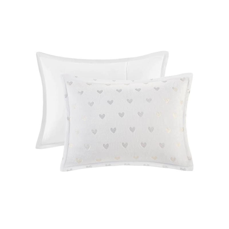 3 PCS Twin/Twin XL Metallic Printed Plush Comforter Set with Throw Pillow White/Gold