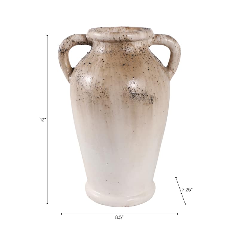 Modern Terracotta Tall Vase with Speckled Finish - Ivory & Brown