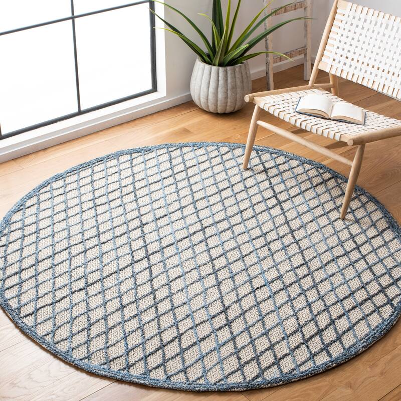 SAFAVIEH Handmade Trace Cristin Wool/ Viscose Rug - 6' Round - Blue/Black