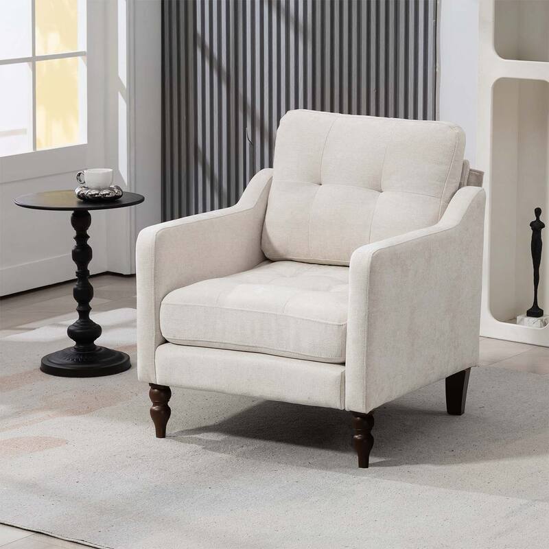 Accent Chair with USB Charging,Ergonomic Backrest,and Retro Wooden Legs