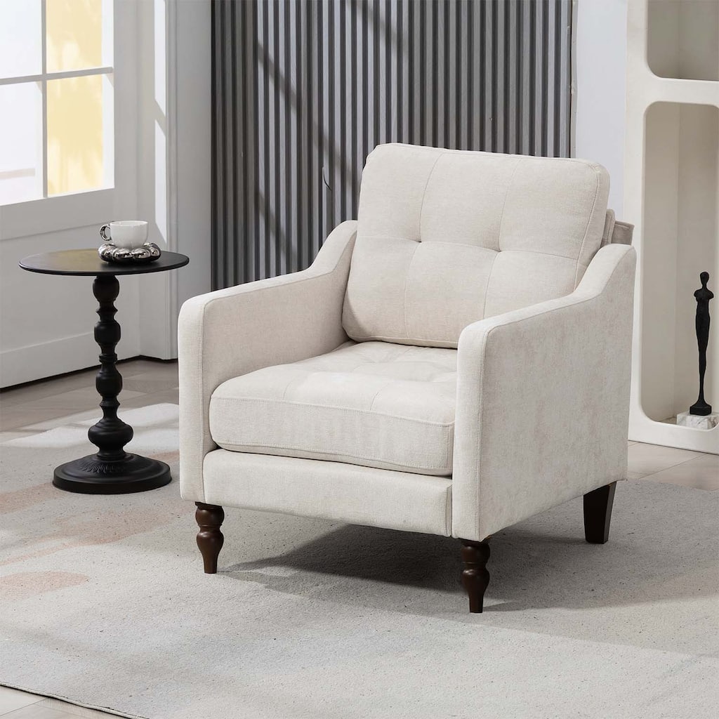 Accent Chair with USB Charging,Ergonomic Backrest,and Retro Wooden Legs