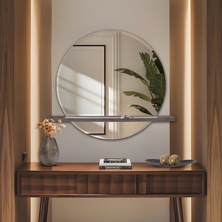 Allan Andrews Round Beveled Wall Mirror with Gray Wood Shelf - 36"w x 32"h x 5"d