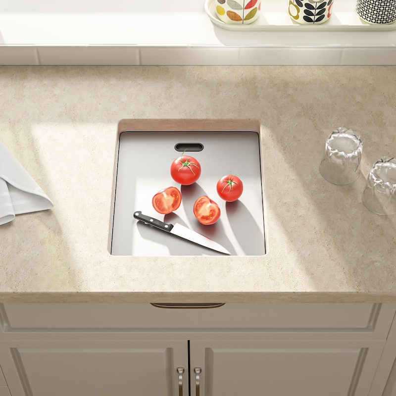 Lordear 17" Stainless Steel Sink Undermount Workstation Single Bowl Bar Sink or Kitchen Sink with Folding Faucet