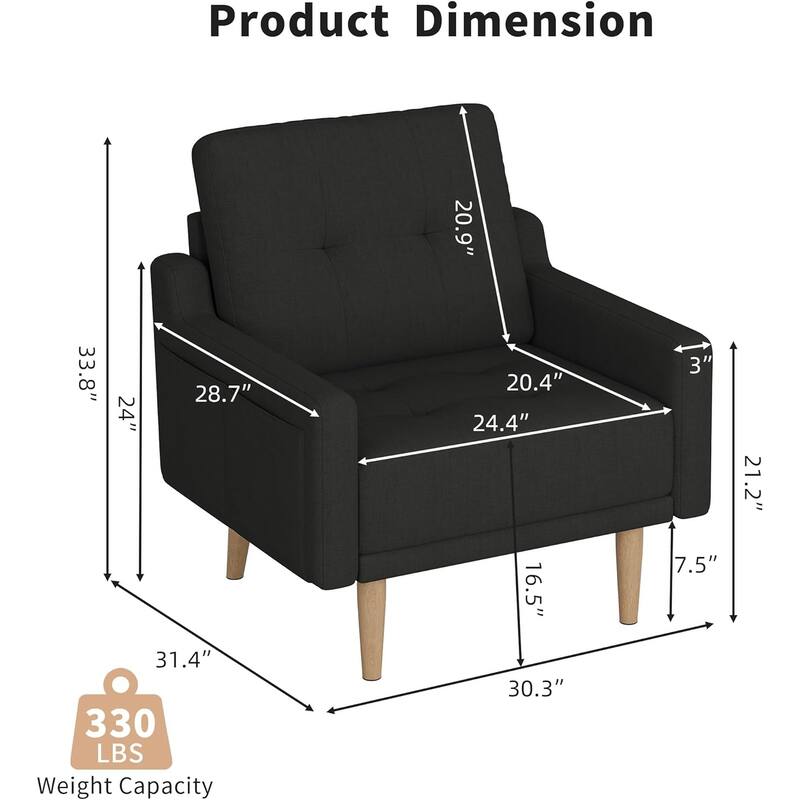 Mid Century Modern Accent Chair,Upholstered Armchair,Comfy Reading Chair with Wood Legs,Fabric Single Sofa Chair