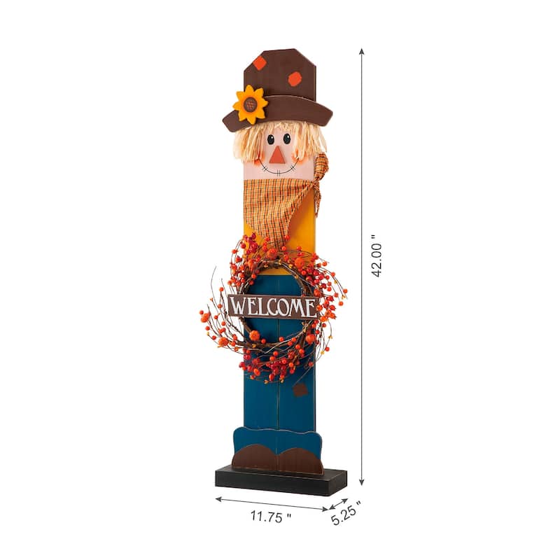 Glitzhome Fall Lighted Wooden Welcome Porch Decor w/Wreath