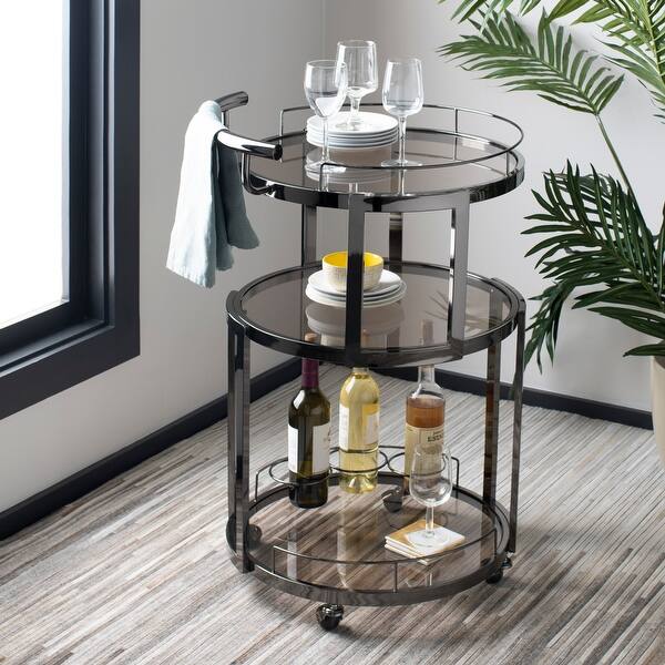 Shop Safavieh Rio 3 Tier Round Bar Cart Black Nickel Tea 22 1