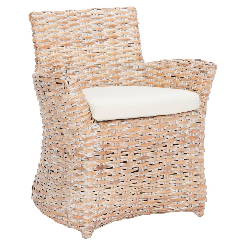 SAFAVIEH Ginny Wicker Washed Out Grey Arm Chair - 28" W x 24" D x 33" H - 28Wx24Dx33H