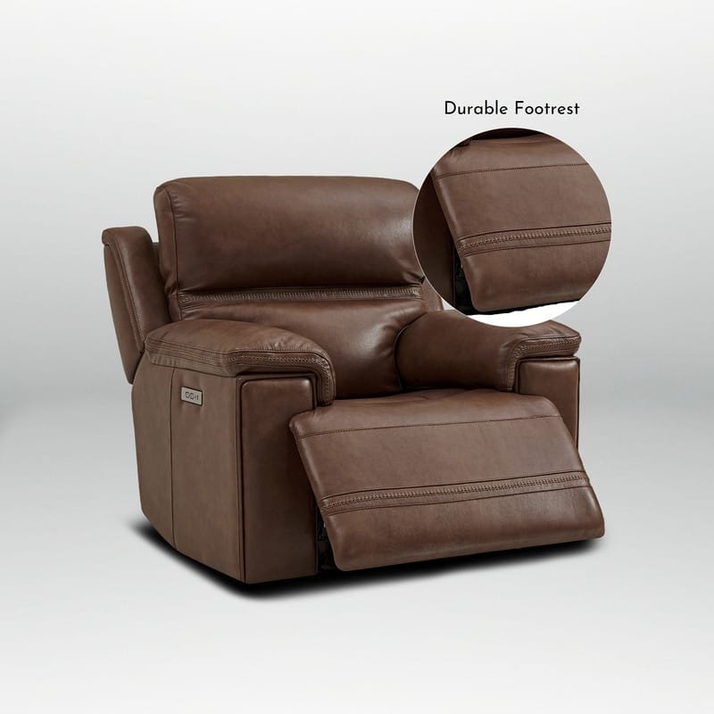 Genuine Leather Power Recliner with Zero Gravity Dual Power Adjustable Headrest & Footrest USB Type-C Charging Ports.