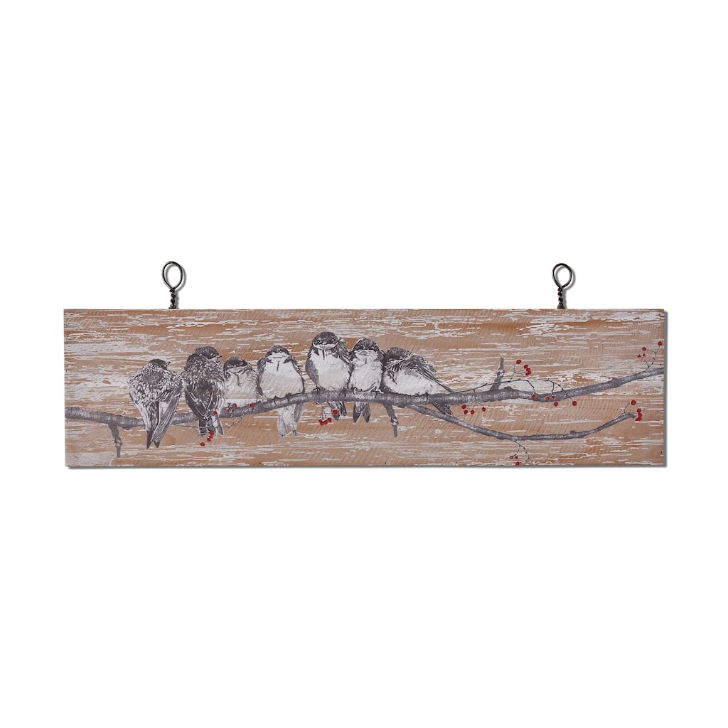 Winter Bird Wall Art - Gray Multi Wood Decor for Christmas - 8" H x 30" L x 8" W - Easy to Clean
