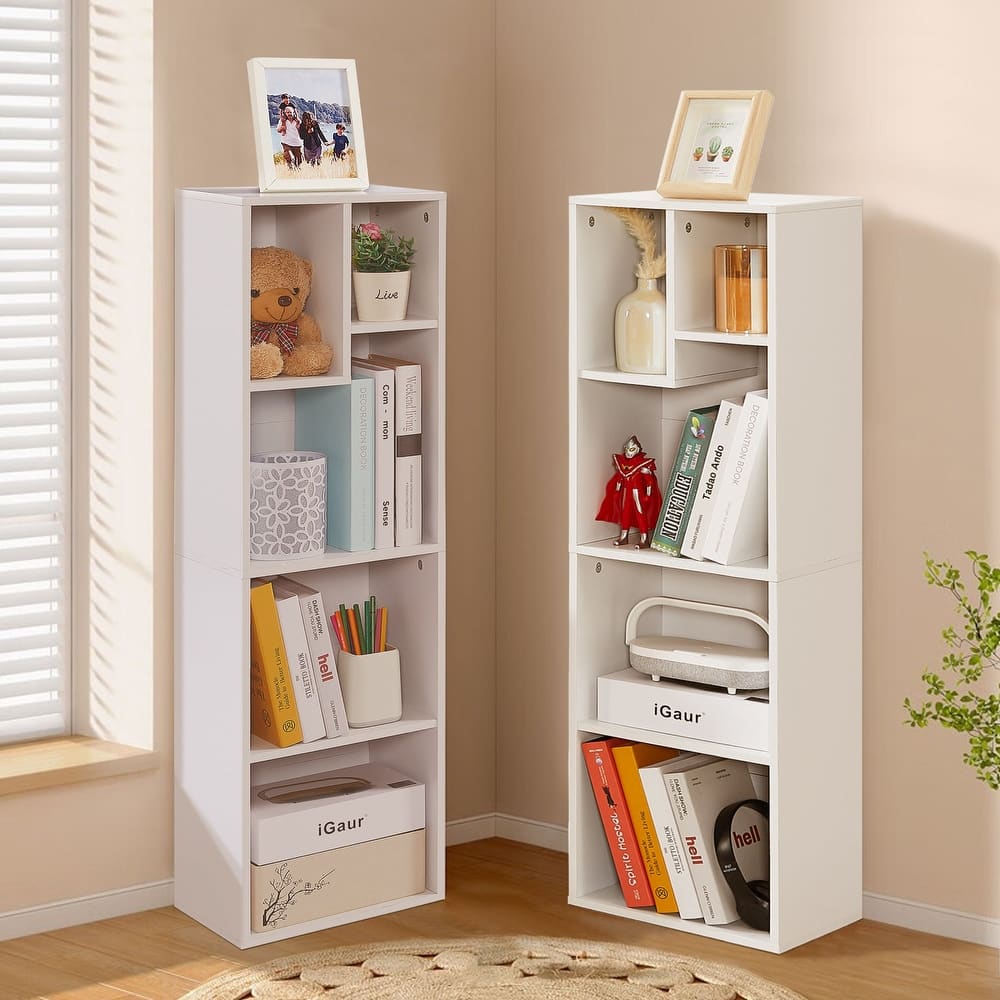 VECELO, (Set of 2) 4-Tier Five Open Cube Wooden Bookcase Organizer, Bookshelf, Book Storage