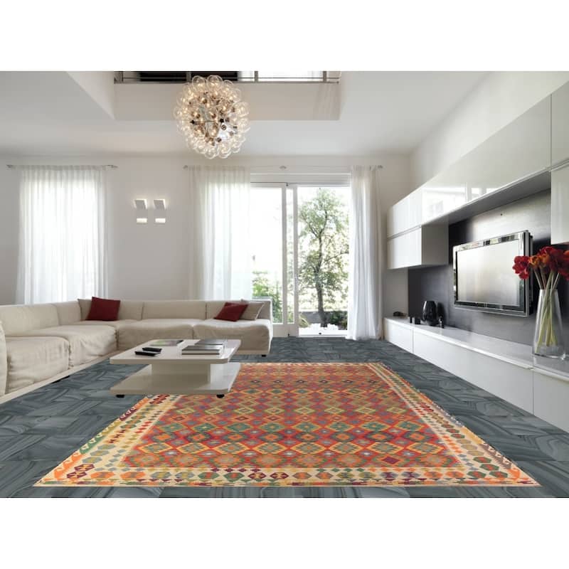 Kilim Oriental Large Rug Hand-Woven Wool Carpet - 10'0"x 16'8"
