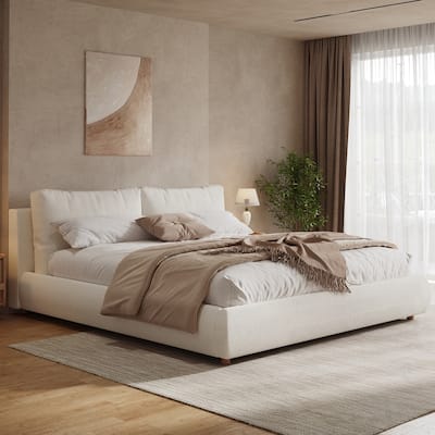 Upholstered Platform Bed Boucle Fabric Bedroom Bed