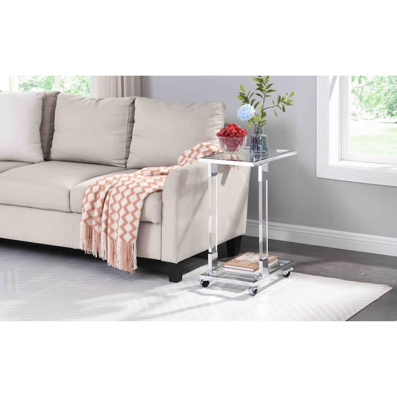 C-Shape Square Acrylic Side Table Sofa Table with Glass Top and Metal Base - 17.72"L×12.6"W×25.35"H