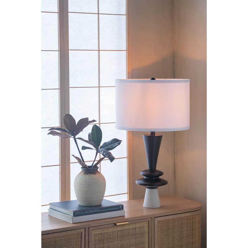 D15x25.7" Round Aluminum Sheet Gold Table Lamp with White Fabric Shade (Lamp Shade Assembly Required)