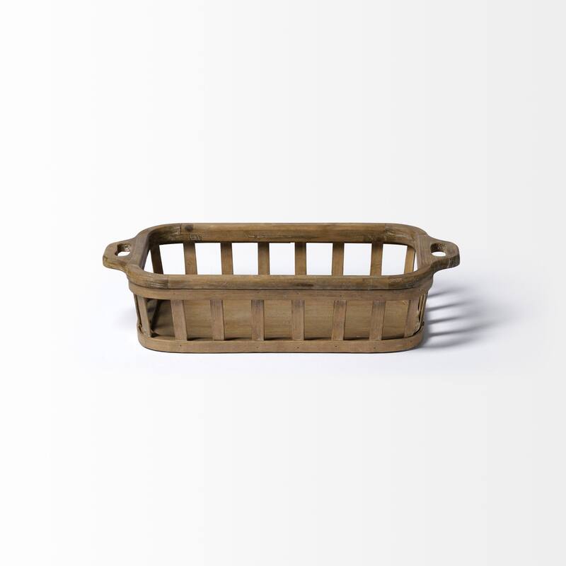 Louis Set of 2 Natural Wood Slated Nesting Trays - 27.6L x 14.0W x 4.9H