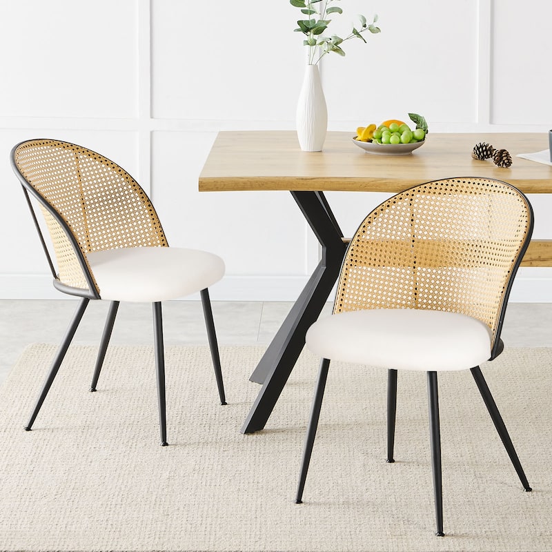 Modern Upholstered Rattan Dining Chairs Set of 2/4