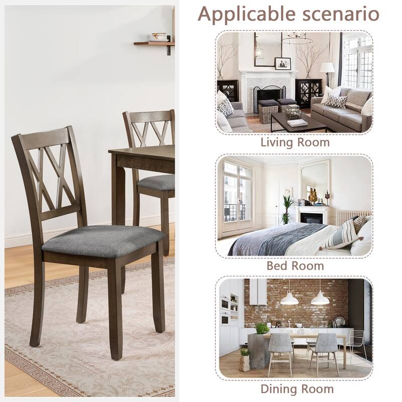 Rustic Side Chair Dining Chair Walnut Reception Chair Linen Chair Cross Backrest Chair with Wood Legs