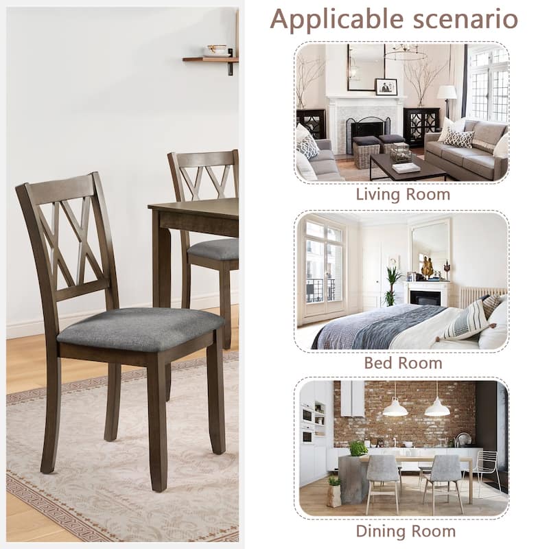 Wooden Dining Chairs Set of 4 with Linen Padded Seat