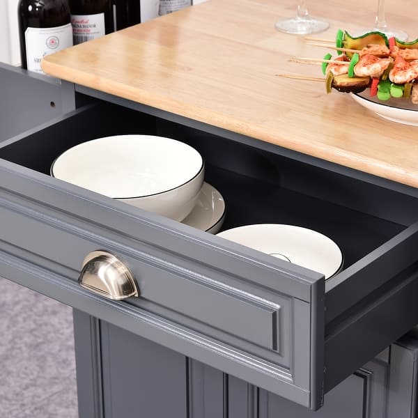 Shop Homcom Rolling Oak Wood Drop Leaf Kitchen Island Cart With