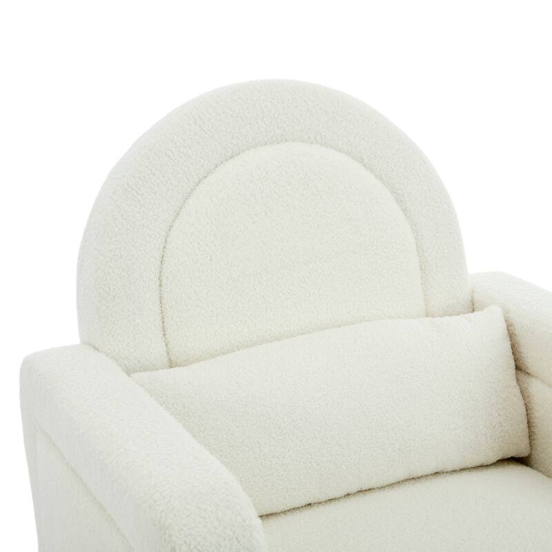 Accent Rocking Chair with Curved Back & Pillow, Ultimate Comfort for Your Home, Teddy Velvet, Cream White
