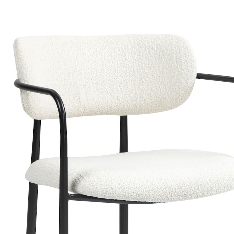 Set of 2 Bedivere Beige Boucle Fabric Dining Chair with Black Iron Arms and Legs