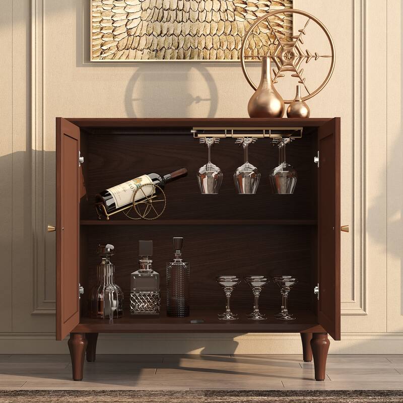 31" Mid-Century 2-Door Cabinet with Removable Tall Wine Glass Rack